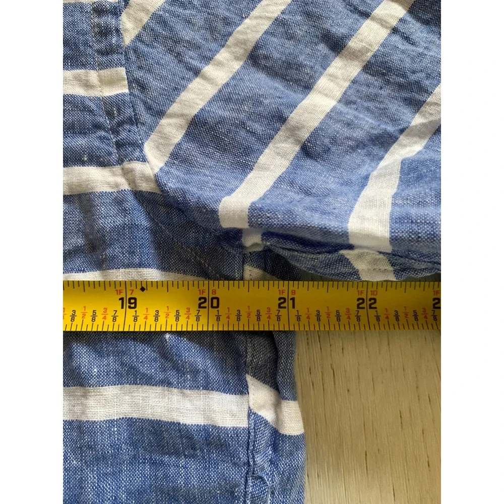 Brooks Brothers Regent Blue White Striped 100% Linen Popover Polo Shirt Mens M - Picture 4 of 6